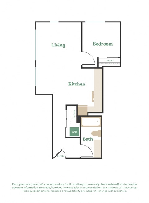 a floor plan of a unit with a bedroom and kitchen